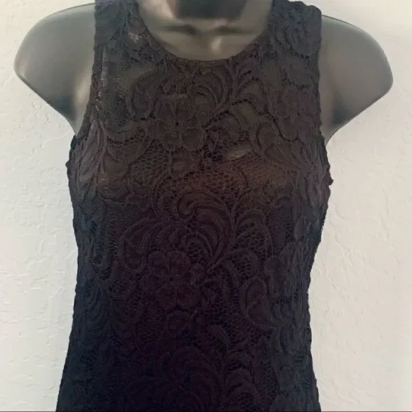 Ambiance Black Lace Overlay Midi Dress Size Small - Picture 3 of 15